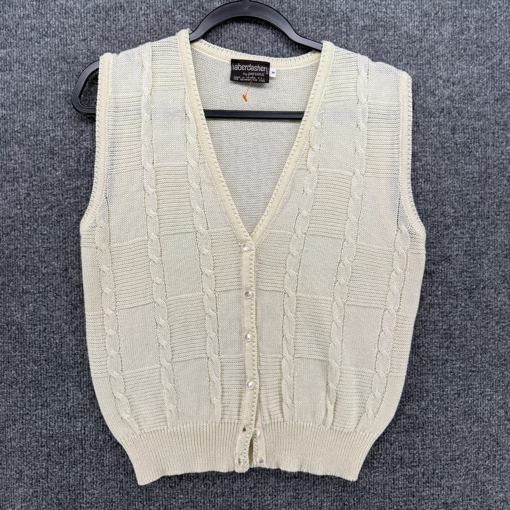 Vintage Haberdashery Sweater Womens‎ M Ivory Button Up Sleeveless Peasant Granny
